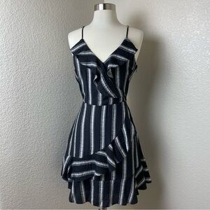 NWT Altar’d State Black & White Striped A-Line Ruffle Wrap Dress